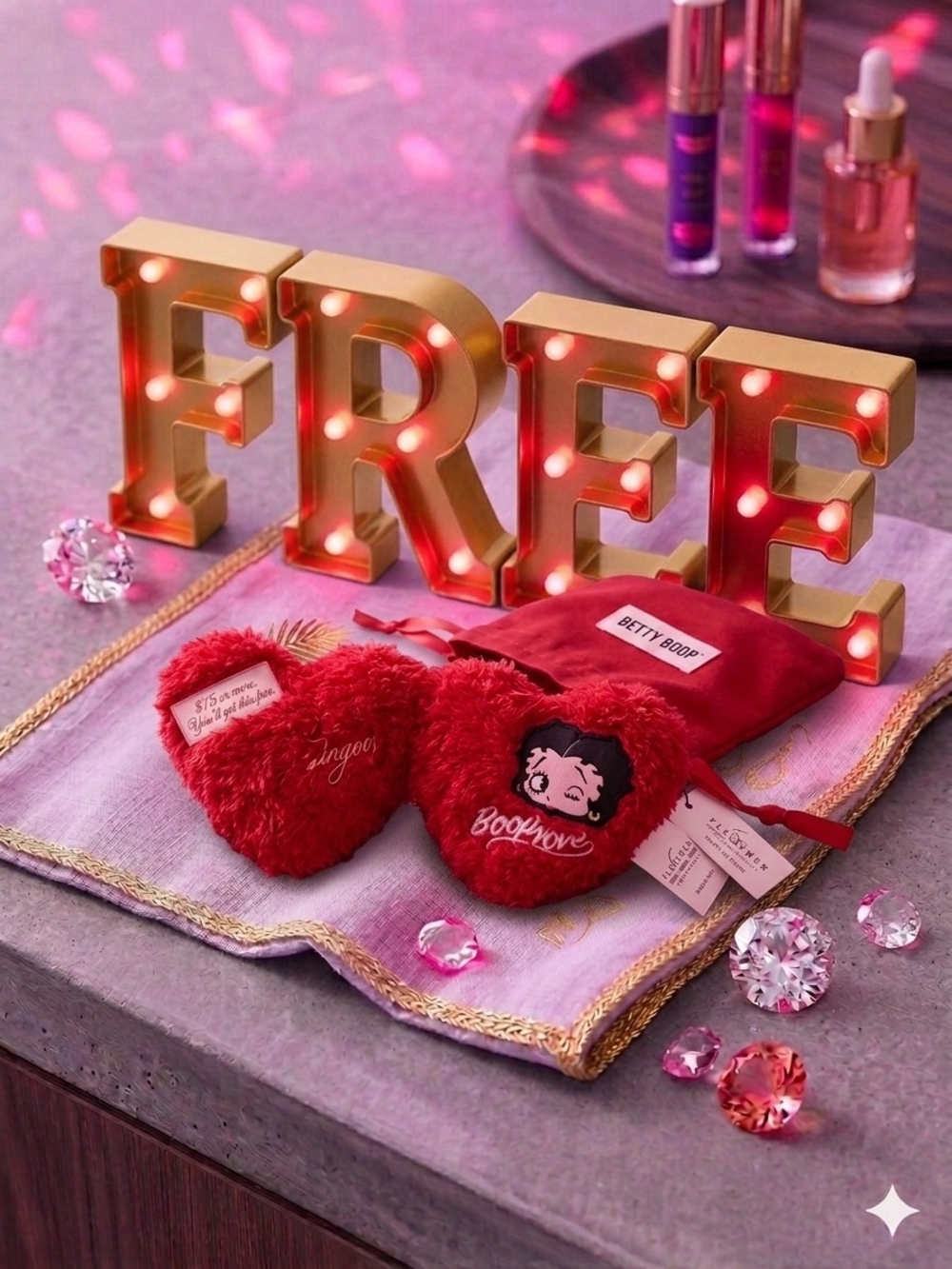 FREE FREE FREE Betty Boop Plush Red Heart Sleep Mask Set